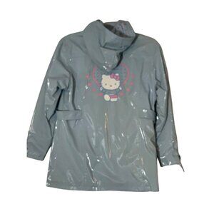 Girls Sanrio 2004 Light Blue Hello Kitty Raincoat Sz‎ M 10-12 w/ detachable hood
